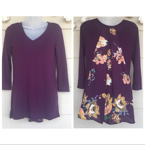 Le Lis Tops - Le Lis • Purple V-Neck Sweater Top Floral Back
